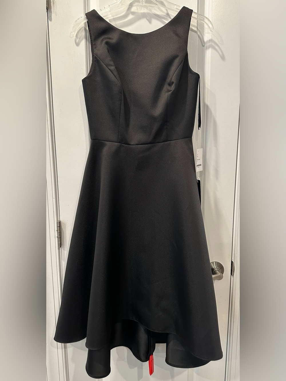 Alfred Sung NWT Black Satin High/Low Sleeveless Dress, Size 4
